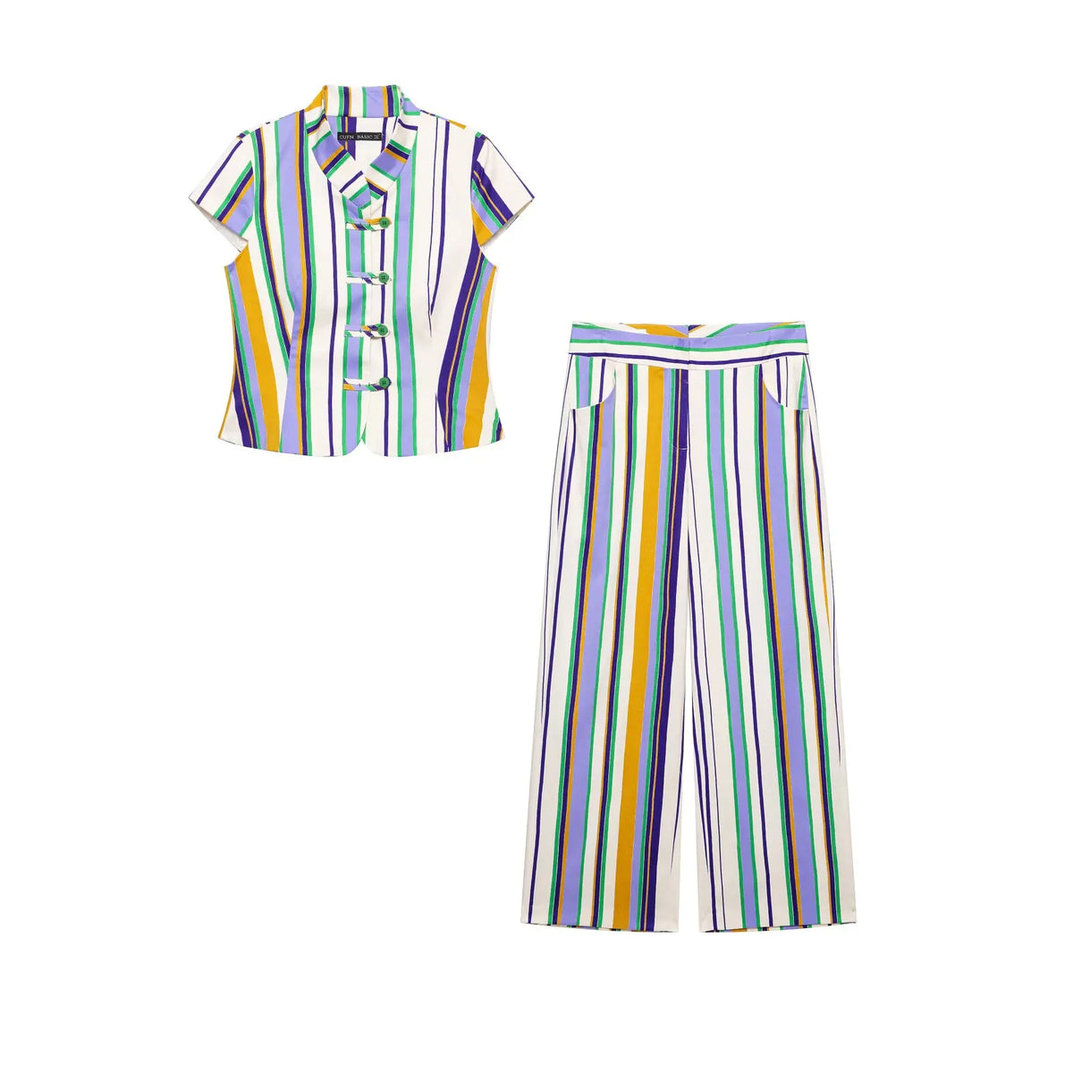 KLKXMYT Chic Stripe Pants Set Women Sleeveless Short Shirt Top Straight Trousers Suits 2026 Summer Woman Outfits 