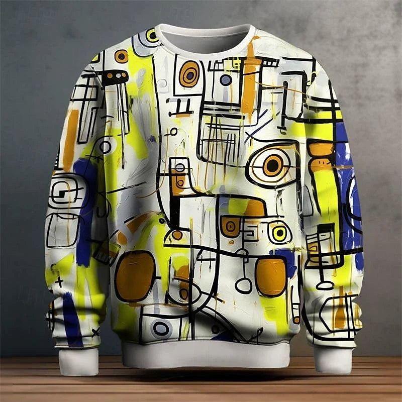 Street Graffiti Graphic Men's Clothes Long Sleeves Pullover Sweatshirt 3D Printed Colorful Streetwear Harajuku Popular Hoodies