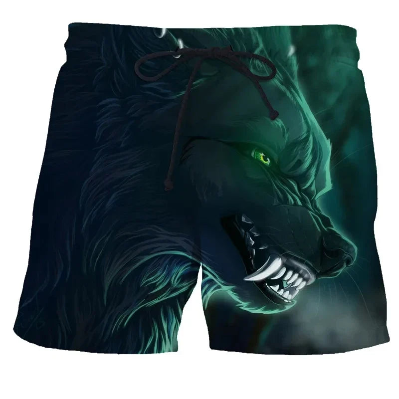 Wolf animal fashion men beach sexy bodybuilding shorts quick dry pants harajuku fitness board surf casual gym men homme