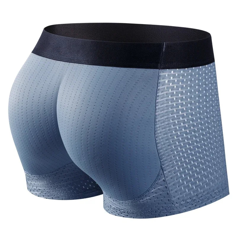 Mesh Breathable Men's Underwear, Comfy Stretchy Butt Shaping Boxer Briefs Shorts, Gym Athletic Hip Lifting Trunks