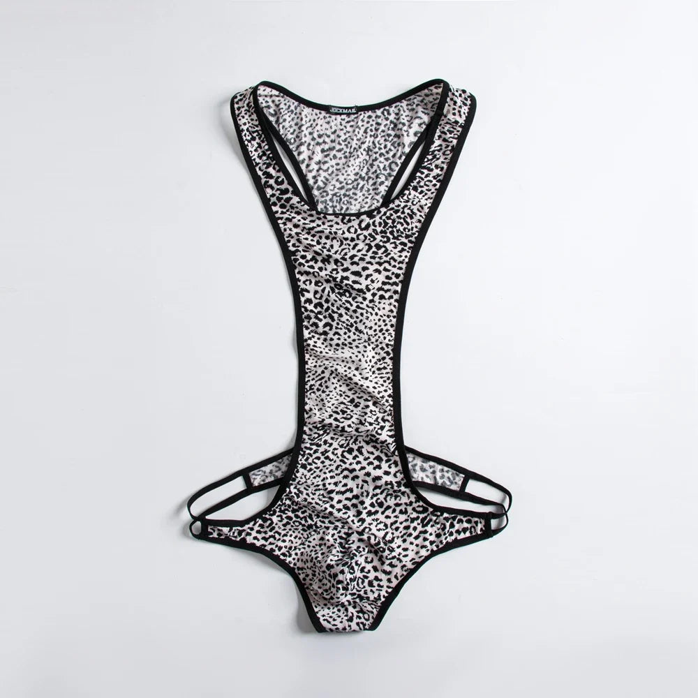 Leopard Men's Bodysuits Building Shapers Tights Men Singlet Underwear Bikini Sexy Men T-Back Jumpsuit Stretch Thongs Jockstrap