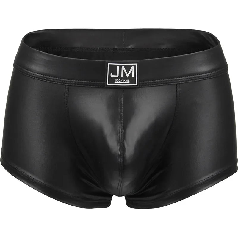 Sexy Men's Faux Black Leather Panties Gay Underwear Man Boxer Briefs Trunks Boxer Shorts and Underpants Boxers