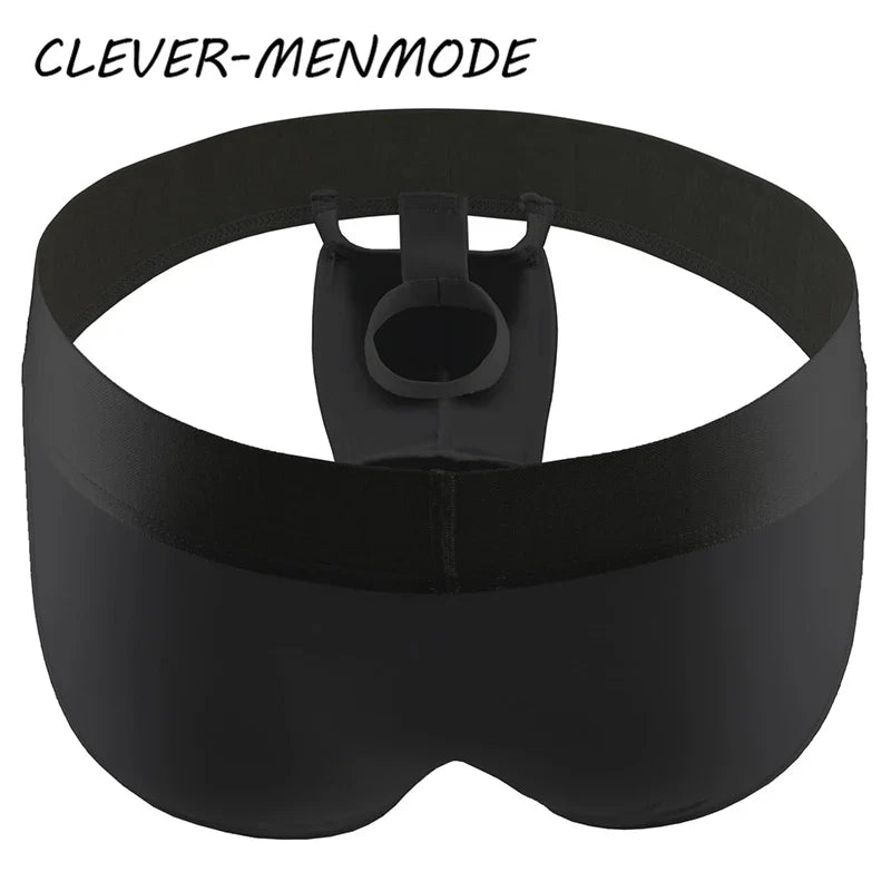 CLEVER-MENMODE Men's Sexy O-Ring Elephant Nose Briefs Ice Silk Men Ultra Thin Long Penis Mini Panties Miceo Openwork Lingerie