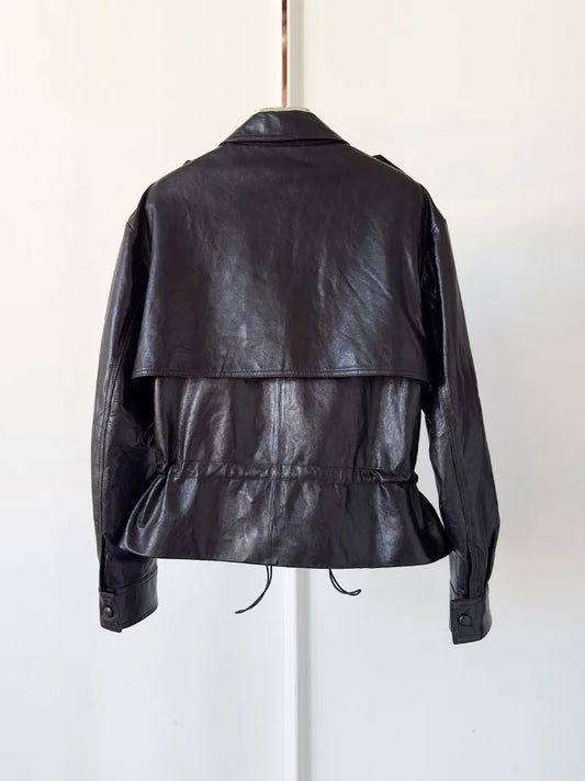 High Quality Chic Ladies Genuine Leather Short Jacket Zipper Turndown Collar Women Retro Oil Wax Sheepskin Jackets Casual Coat