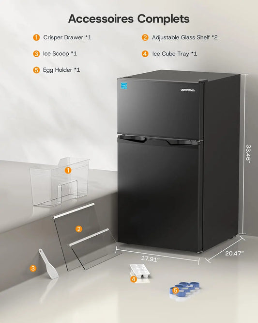 3.1 Cu.Ft Mini Fridge with Freezer, Double Door Small Refrigerator, Adjustable Thermostat, Energy Star Certified Low, Custom