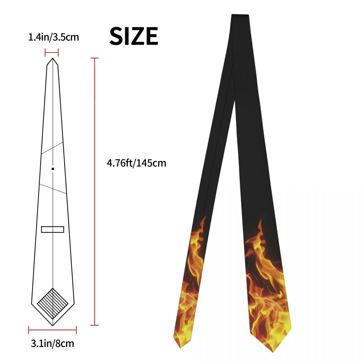 Bright Fire Necktie Men Women Fashion Polyester 8 cm Wide Burning Neck Ties for Men Suits Accessories Business