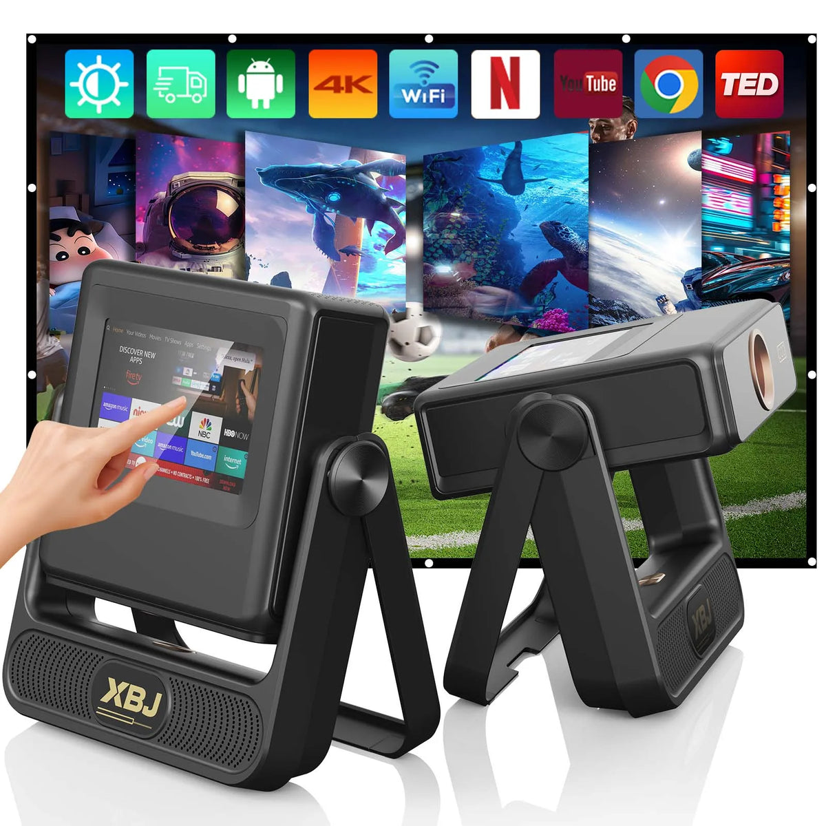 XBJ A5Pro Smart Doule Touchscreen Projector 1080P HD Proyector with WiFi , Auto Keystone Correction,Home Theater outdoor cinema