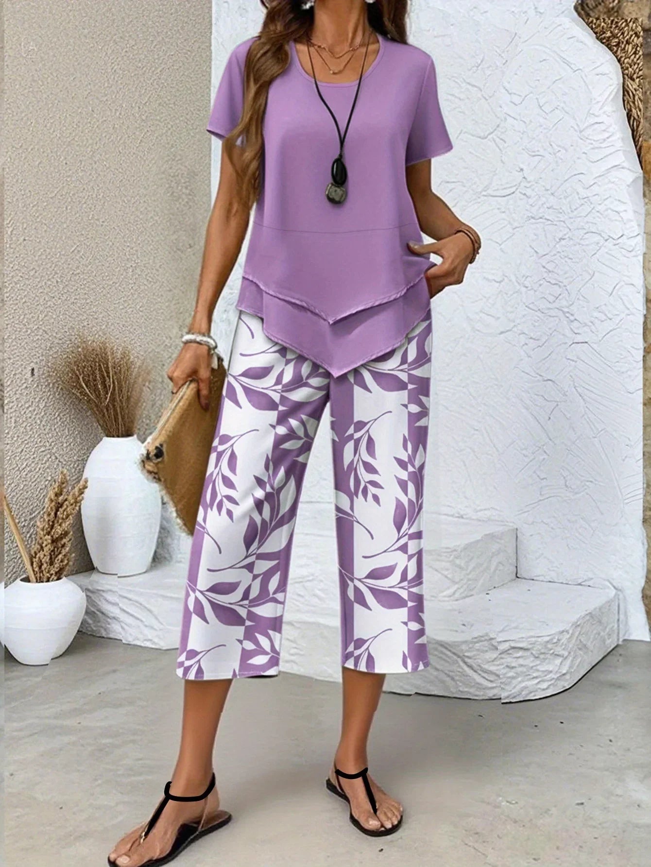 New Loose and Fashionable Spring/summer Printed Top and Pants Set