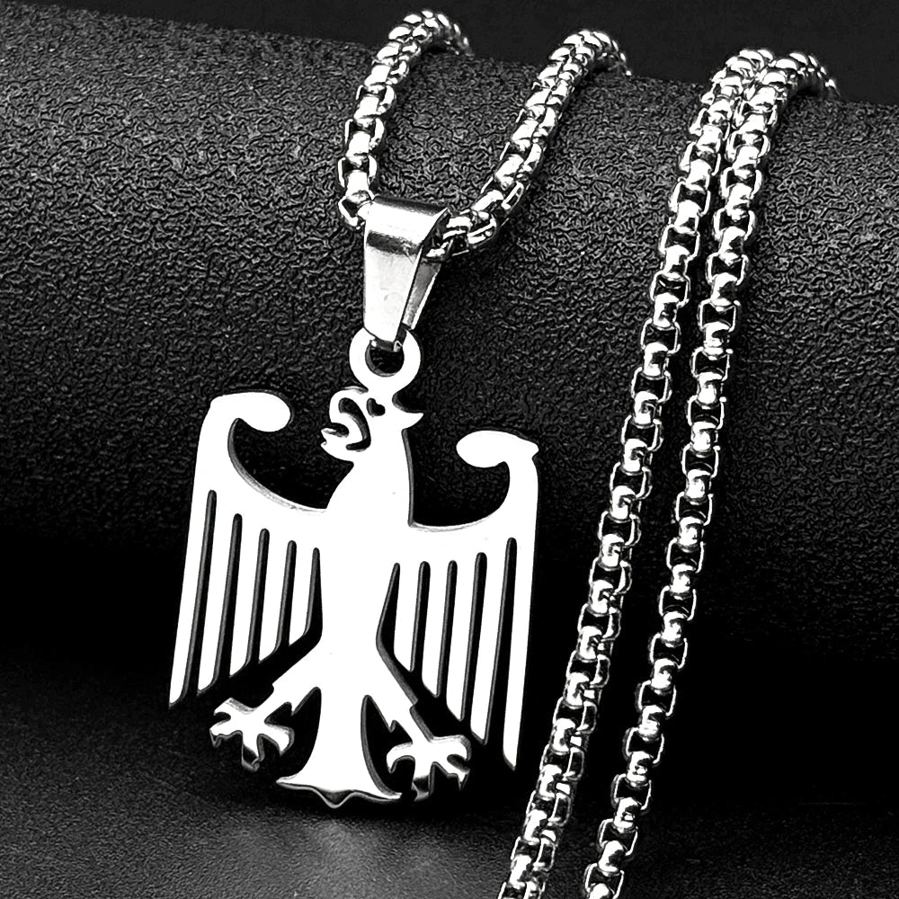 Hollow German Eagle Bundesadler National Emblem Symbol Pendant Necklaces Gold Color Stainless Steel Chain Germany Jewelry Gift