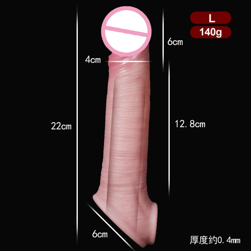 Soft Silicone Condom Enlargement Penis Sleeve Realistic Penis Extender Sex Toys for Men Sexual Tools Reusable Condom Cock Sleeve