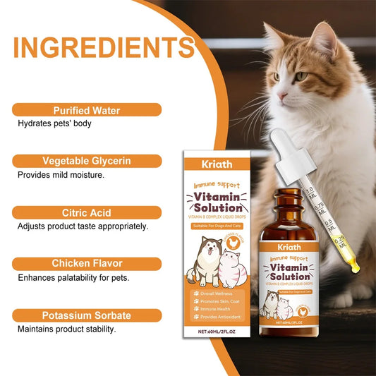 60ml Vitamins B Complex For Dogs Cats Immune Support Pet Body Care Drop Natural Grooming Drops For Pet Fur Growth & Health Skin