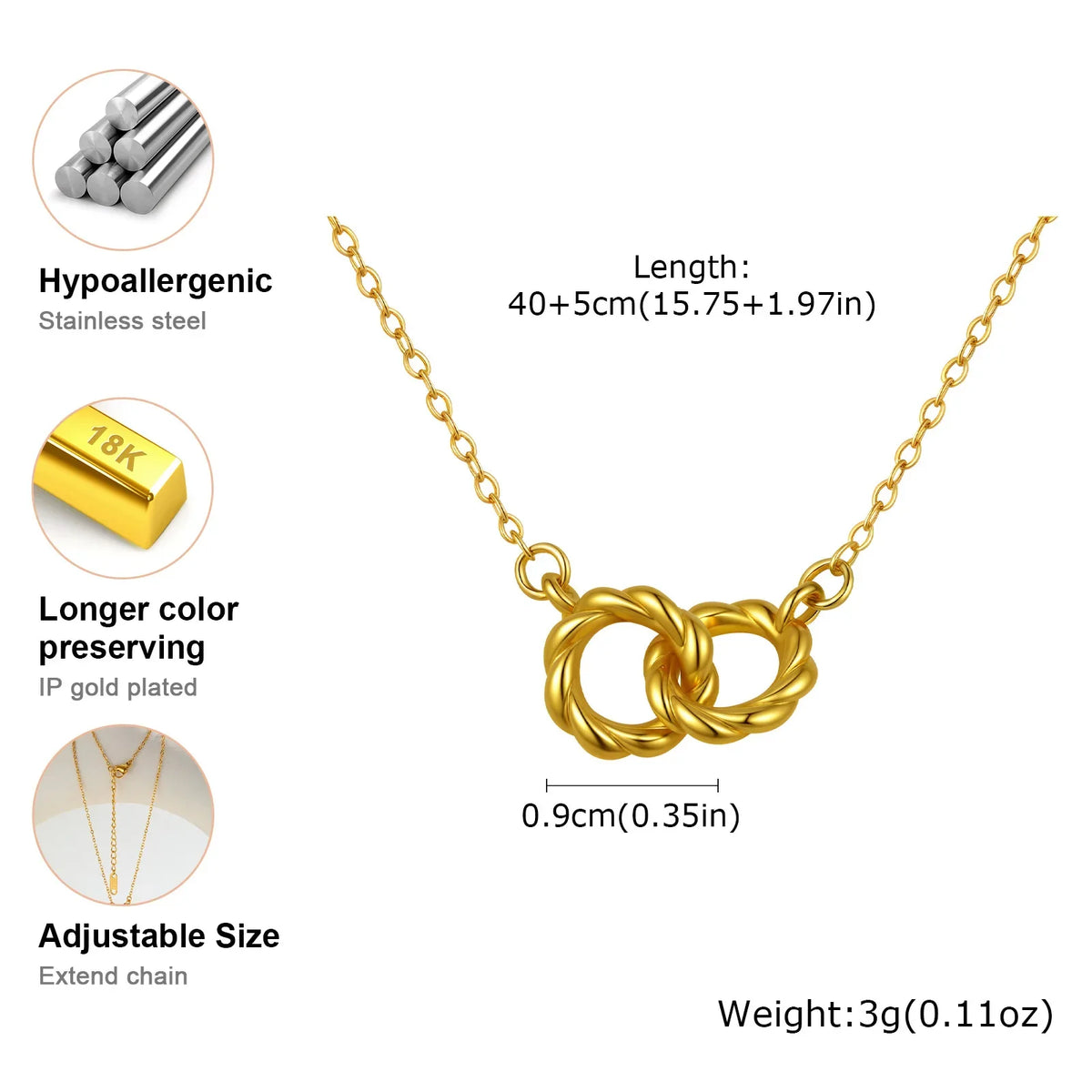 Twist Double Rings Choker Necklace for Women Teen Girl, Simple Stainless Steel Pendant Jewelry Waterproof