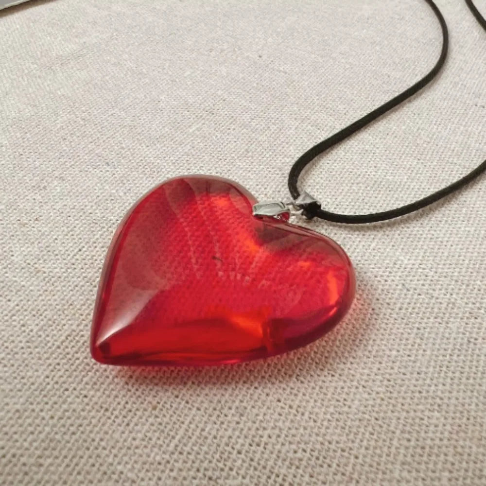 Y2k Red Heart Necklace for Women Fashion Big Hearts Pendants Necklaces Rope Chain Girls Gift Gothic Jewelry Accessories
