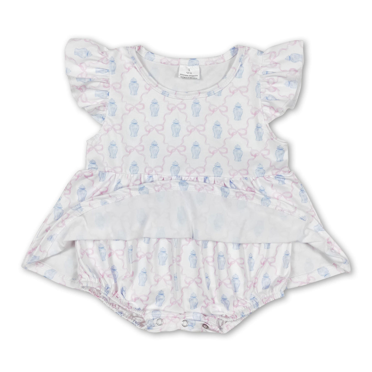 Flutter sleeves bow baby girls summer romper