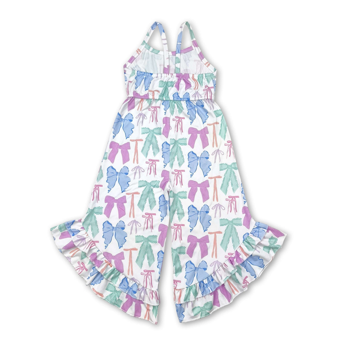 Straps colorful bows ruffle toddler girls jumpsuit