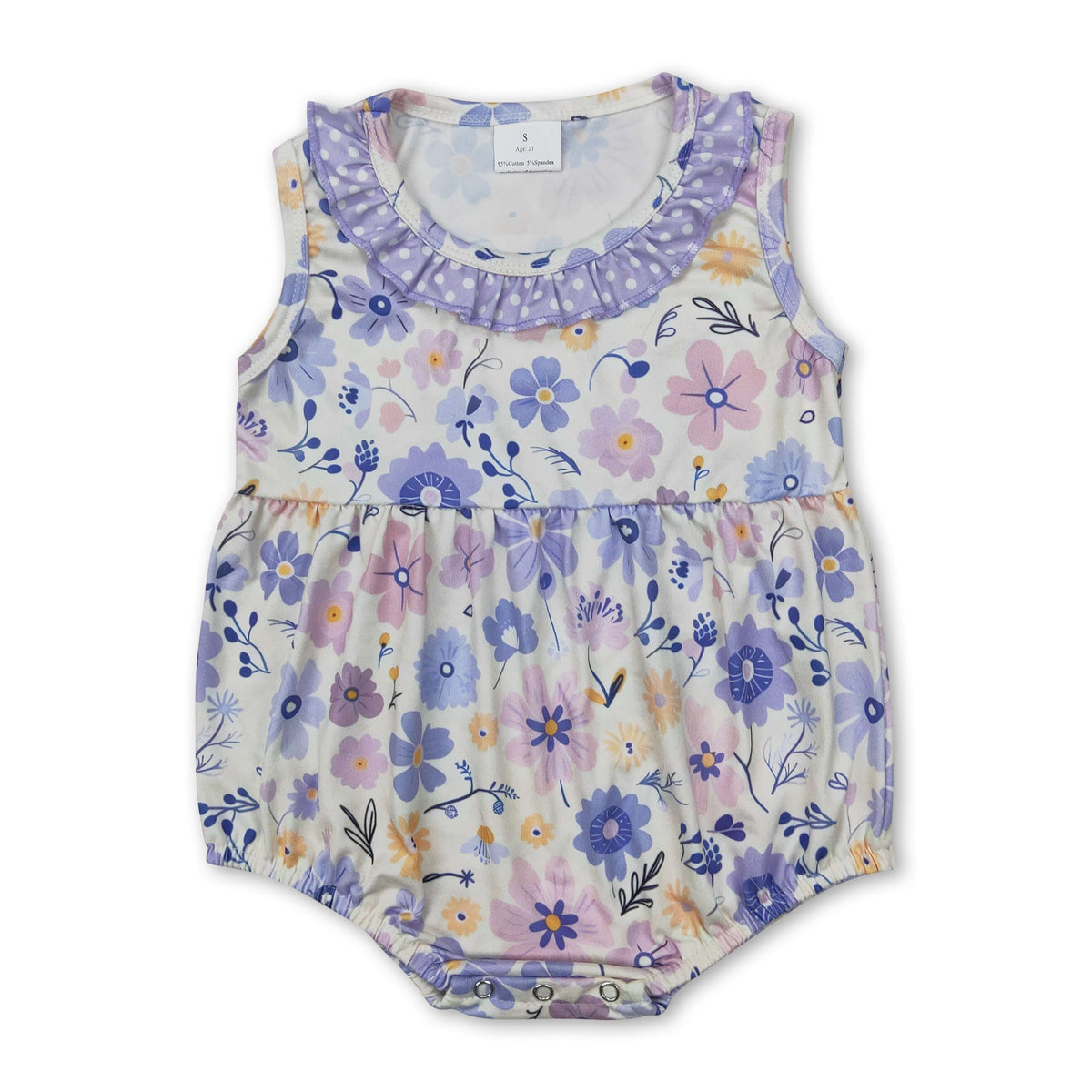 Sleeveless polka dots ruffle floral baby girls romper