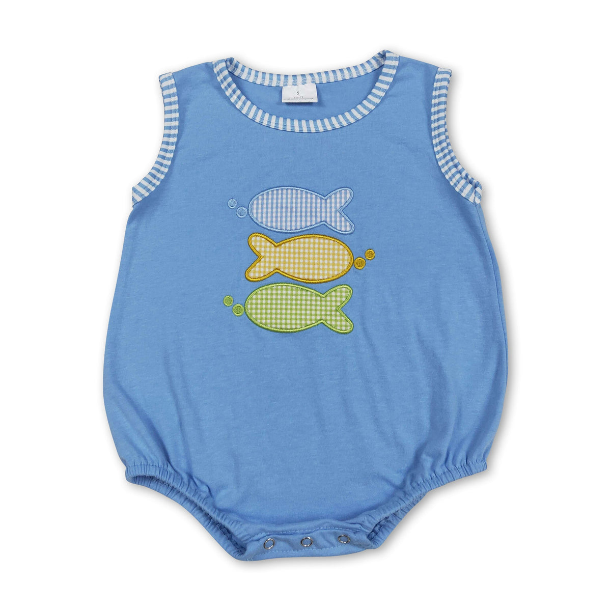 Light blue sleeveless fish baby boy summer romper