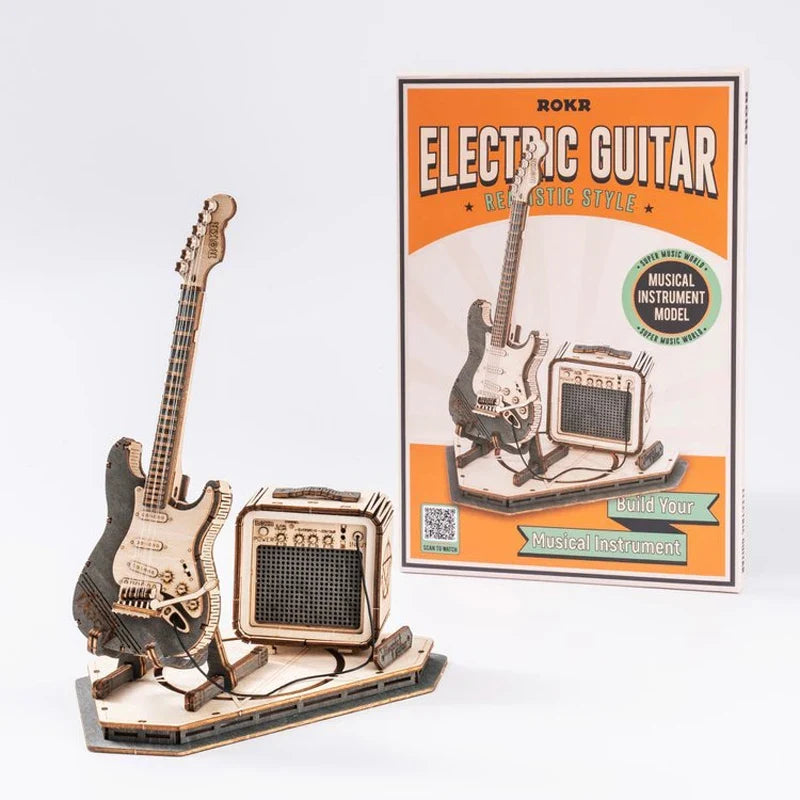 Robotime ROKR Electric Guitar 3D Wooden Puzzle for Kids Adults Assembly Creative Toys Building Block Set for Christmas Gifts