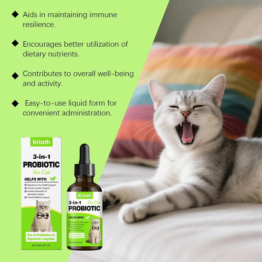 3 in 1 Cats Probiotics Drops Gut Immunity Digestive Support Beneficial Bacteria Allergy Itch Relief All Cats Multivitamin Liquid