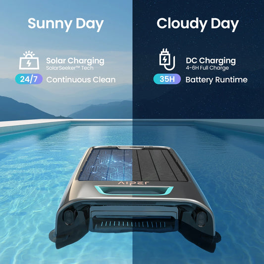 Refurbished AIPER EcoSurfer S2 Solar Powered Pool Surface Skimmer Robot with APP Support, 24/7 Continuous Cleaning, Dual Charging Modes, Smart Obstacle Avoidance, 150-um Filtration, OTA Upgrade