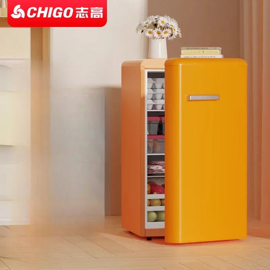 Chigo orange retro single door refrigerator, small medium family kitchen, refrigerator