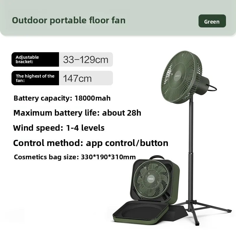 Outdoor camping fan Multi-person camping self-driving Large air volume Long battery life Portable storage Foldable floor fan