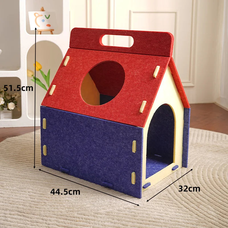 Cozy Cute Detachable Felt Cat Bed Condo Shelter House for Indoor Use Easy To Assemble Durable and Warm Funnest cats dog house