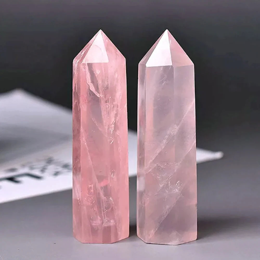 1PC Natural Rose Quartz Crystal Point Pink Crystal Column Hand Polished Hexagon Obelisk for Room Furnishing Decor Crafts Gifts