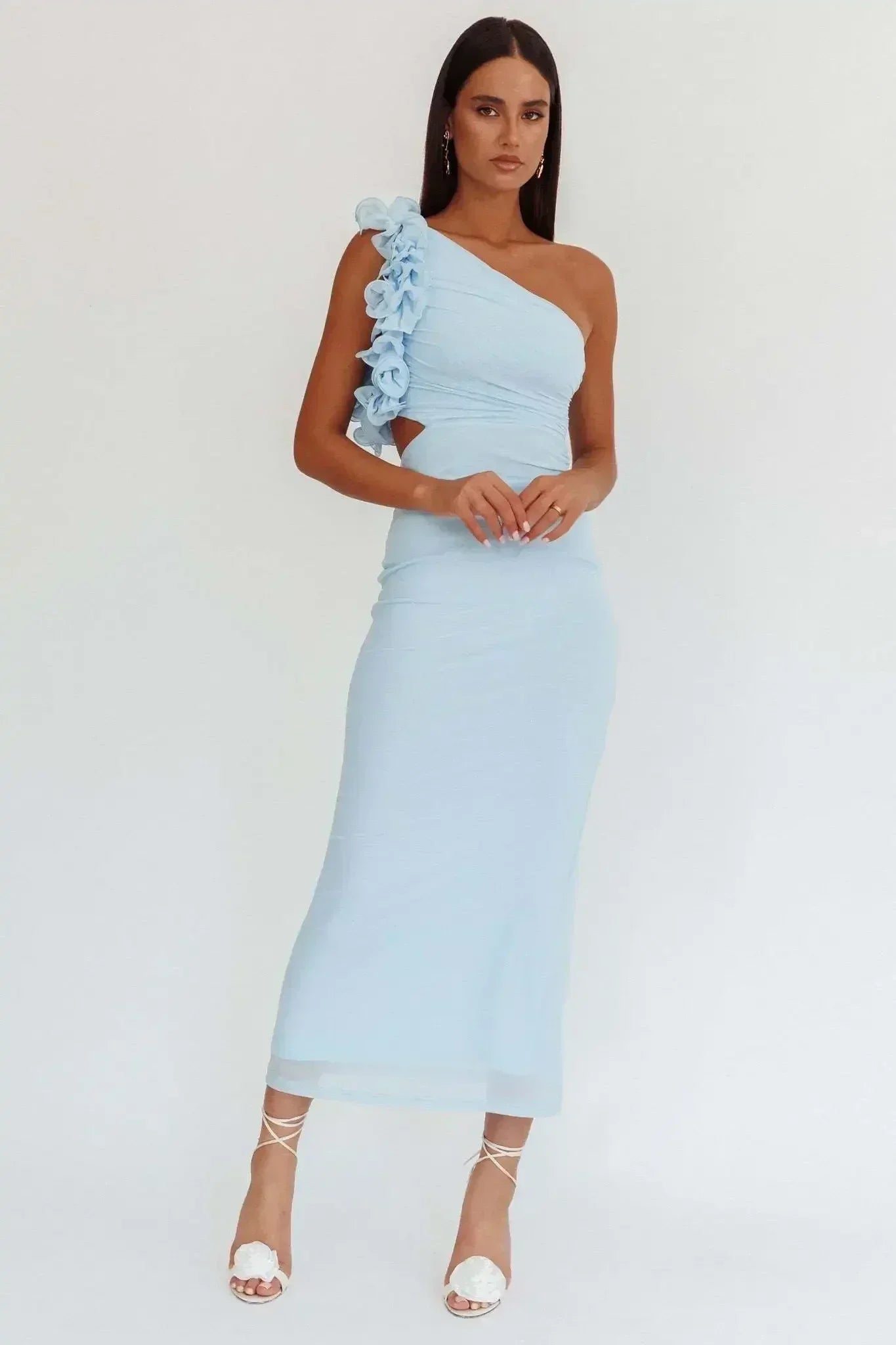 Articat Elegant Slant Shoulder Flower Bodycon Party Club Evening Dress Women Sexy Backless Slim Spring/Summer New 2025 Vestido