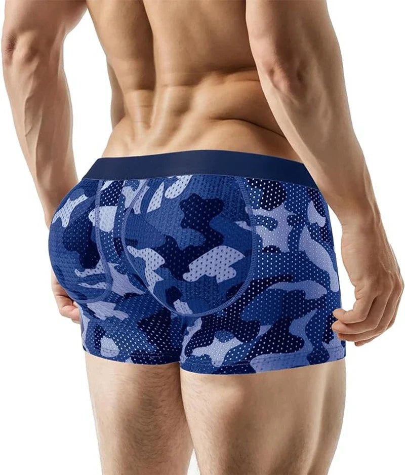 Men's Sexy Ice Mesh Breathable Butt Lift Boxer Briefs Underwear,Comfy Padded Underwear Boxer with Hip Pad Buttocks Boxer Trunk
