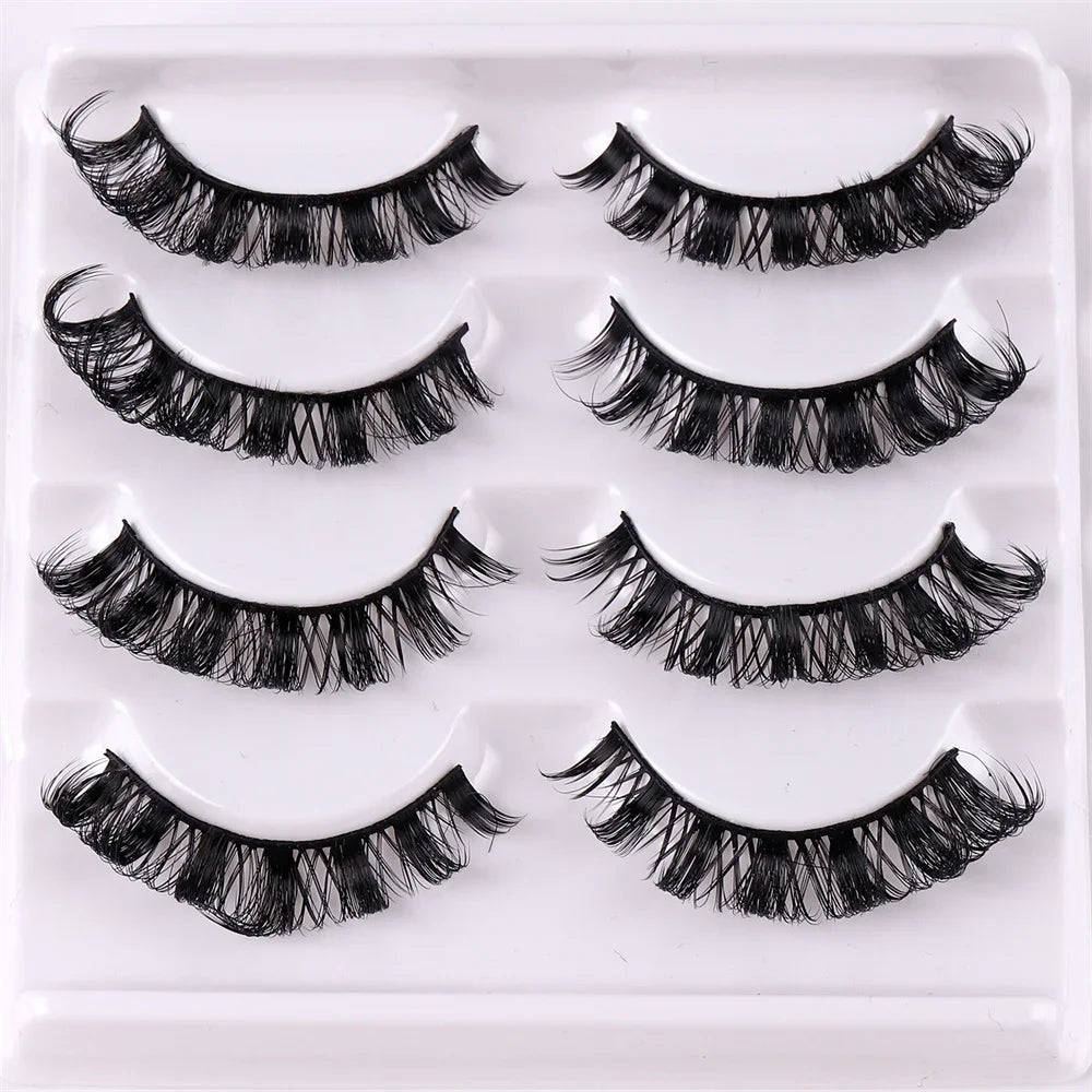 4 Pairs 3D Mink DD Curl Russian Lashes Reusable Fluffy Strip Eyelashes for Eyelashes Extensions