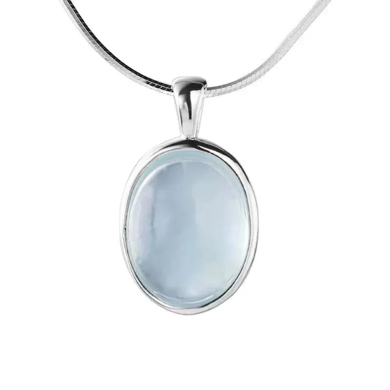 925 Sterling Silver Necklace with Moonstone and Natural Aquamarine Pendant, Necklace, Clavicle Chain, Women's Jewelry