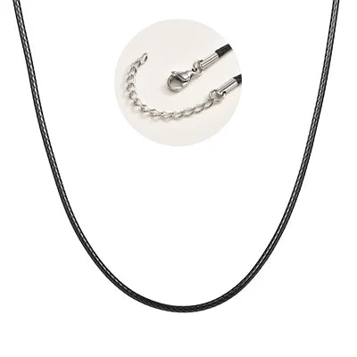 Black Waxed Cord Necklace for Women Minimalist Stainless Steel Clasp 2mm Waterproof Wax Rope Chain for Pendant 16/18/20inch
