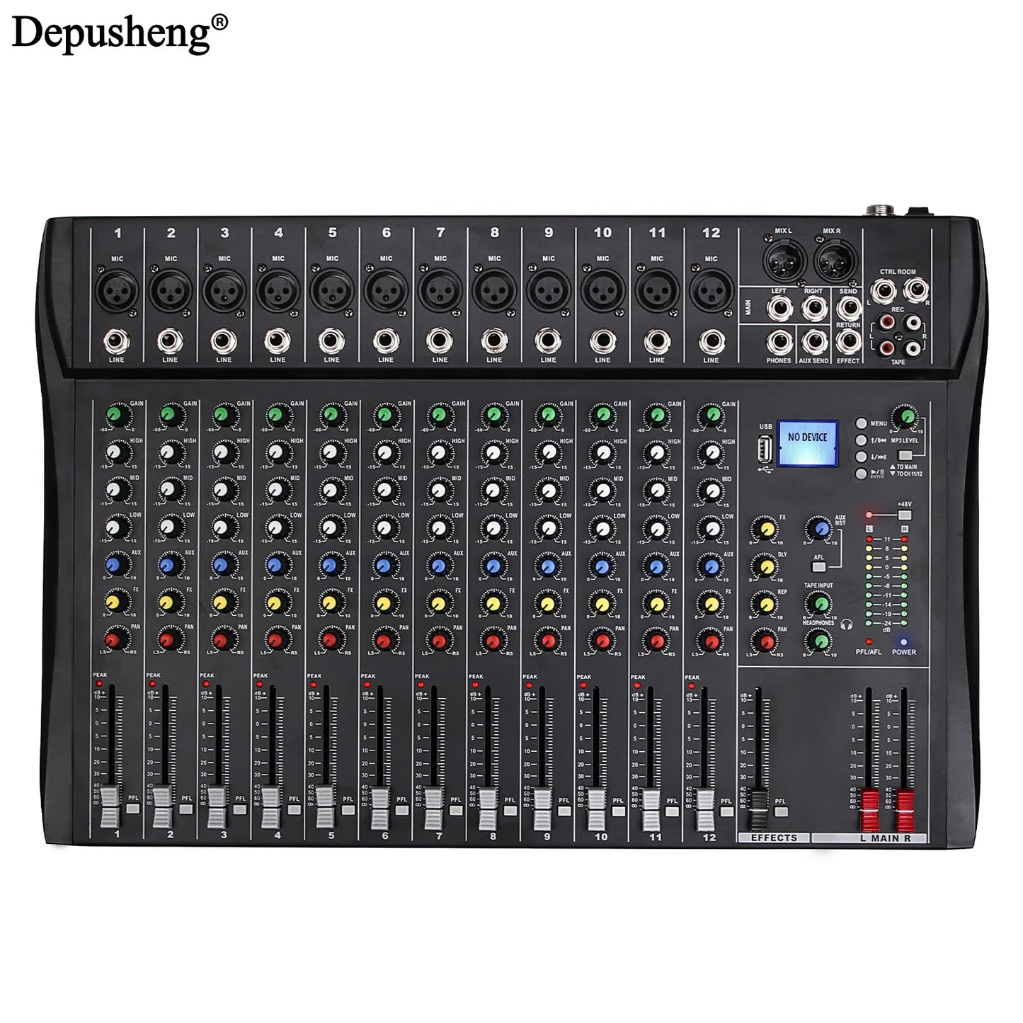 Audio Mixer 6/8/12 Channels Professional DJ Mixer LR Microphone/line