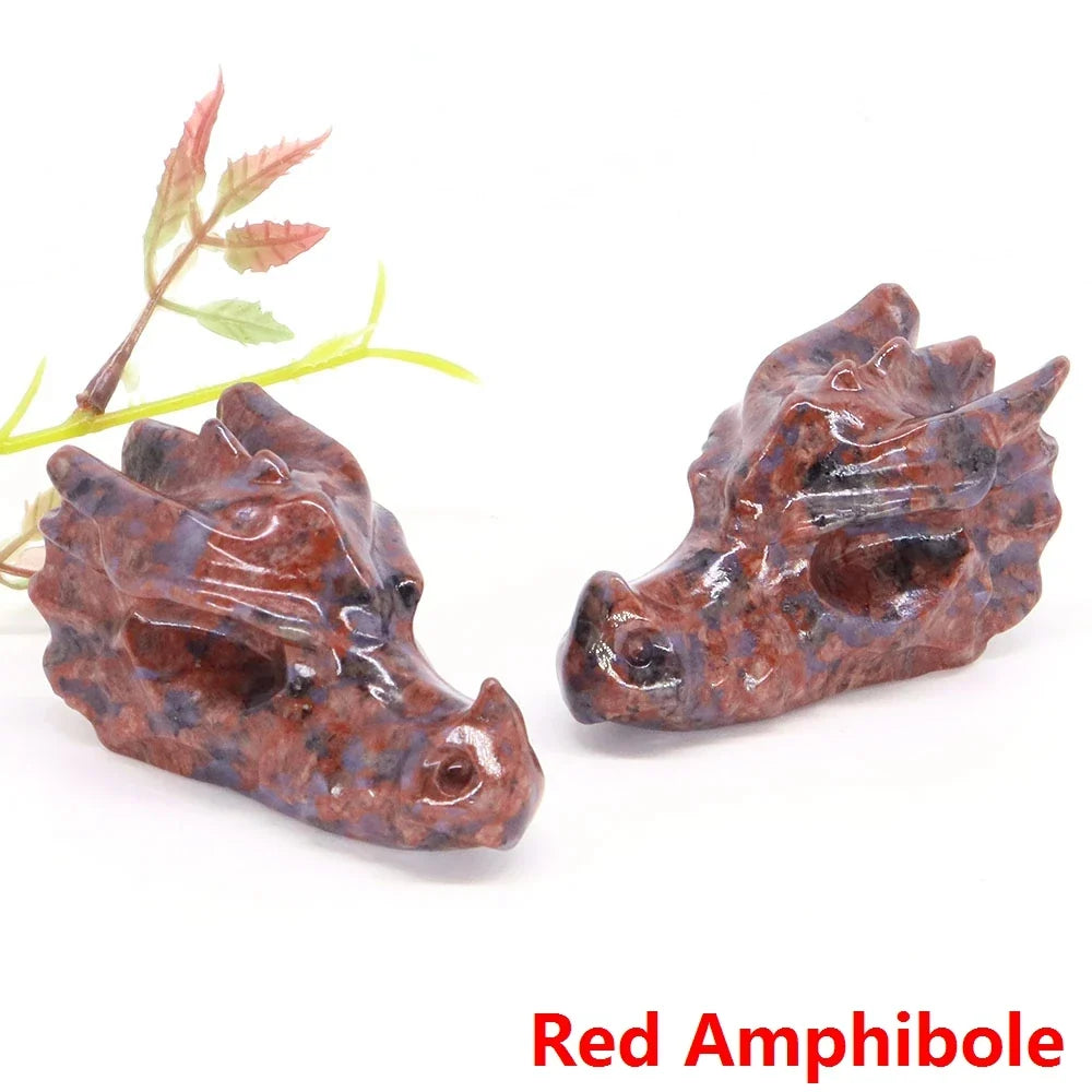 Dragon Head Statue Natural Gemstone - Red Amphibole