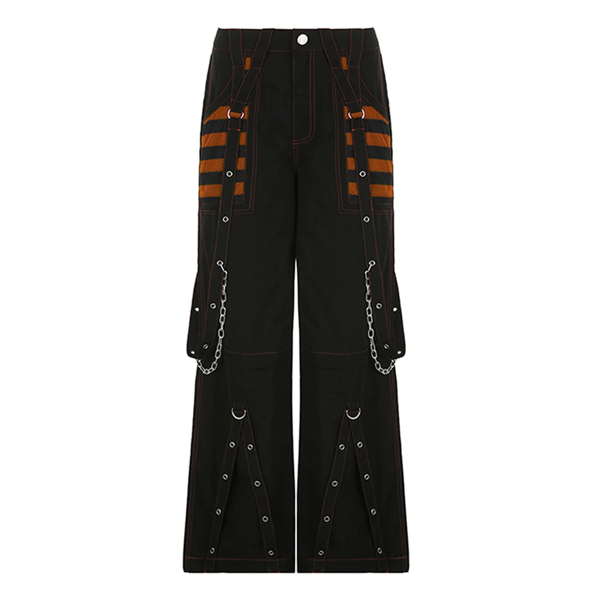 Women Fall Winter Cargo Jeans Striped Zipper Button Closure Loose Casual Trousers Streetwear with Pockets