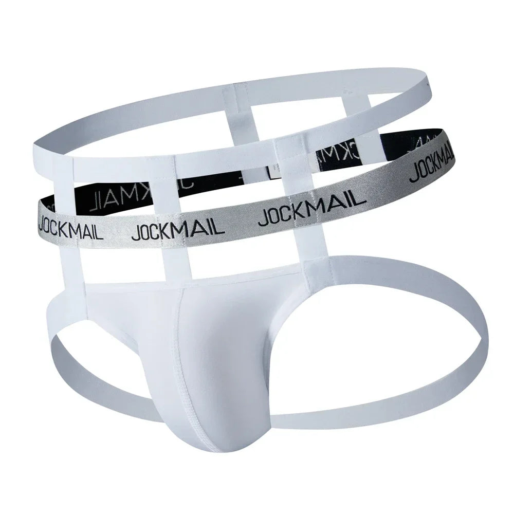 Ice Silk Jockstrap Men Underwear Sexy Harness Thong G String Leg Ring Bondage Lingerie Hombre Strap Panties T-back