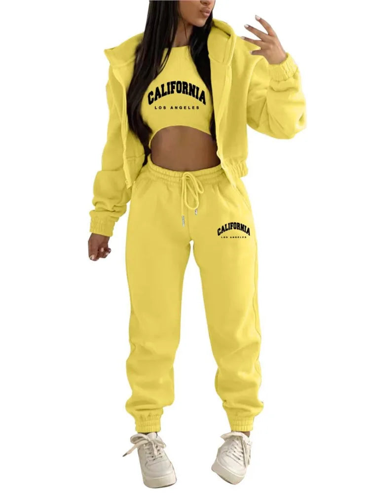 Autumn and Winter New Fleece Hoodie Letter Print Hooded Women's Suit