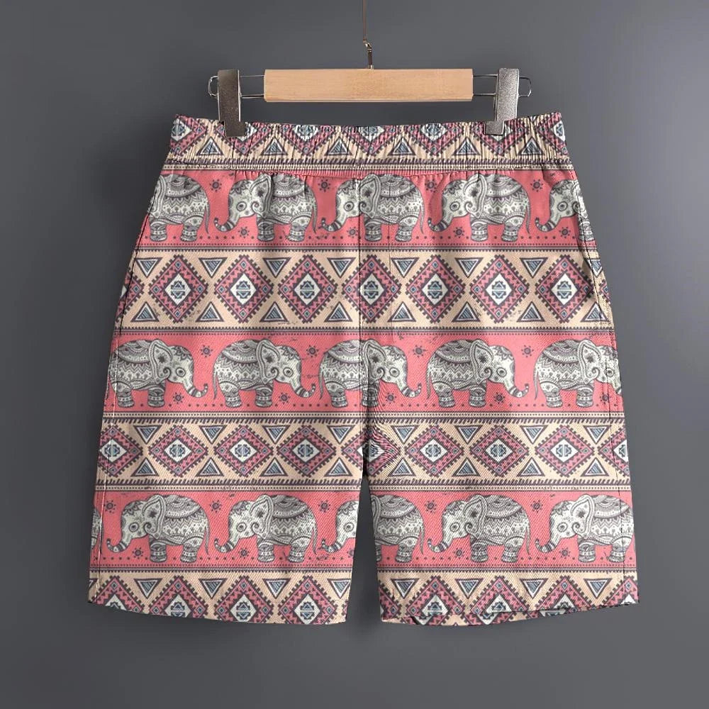 Men's Hawaiian 3D Elephant Ethnic Pattern Beach Shorts Quick Dry Outdoor Leisure Sports Shorts Fashion Men's Shorts