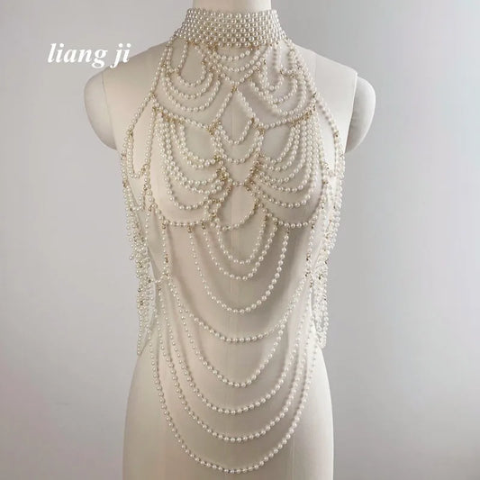 Sexy Accessories Women Bikini Pearl Chest chain Body Chain Jewelry Totally Hand-made Bra Fringed For Beach Nightclub Waist Chain