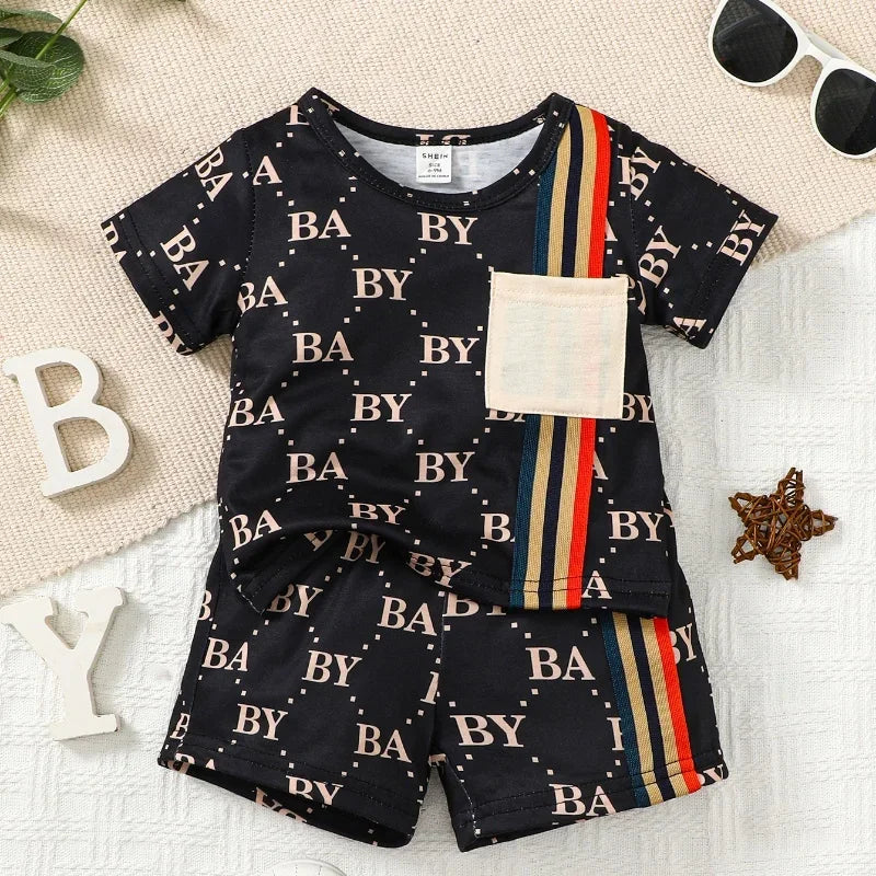 2PCS Summer Toddler Baby Boy Clothing Set T-Shirt Letter Short Sleeve