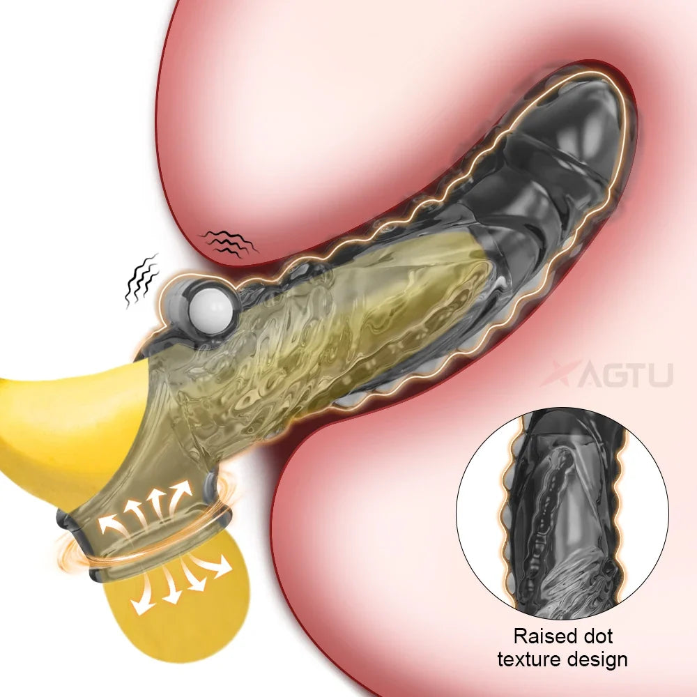 Bullet Vibrator Ring Clear Cock Ring Extender Reusable Penis Sleeve Ultra-Soft Enlarger for Couples Vibrating Dildo Sex Toys Men