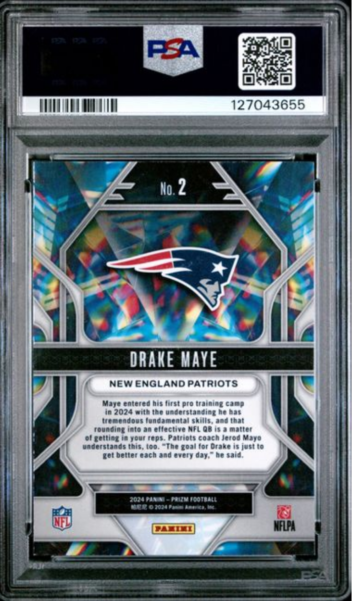 Graded 2024 Panini Prizm Drake Maye #2 Prizmatic Rookie RC Football Card PSA 9 Mint