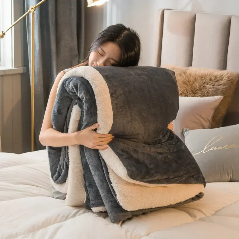 Winter Bed Blankets Solid Color Fleece Blankets Throws Adult Thick Warm Sofa Winter Blanket Super Soft Warm Duvet Cover Luxury