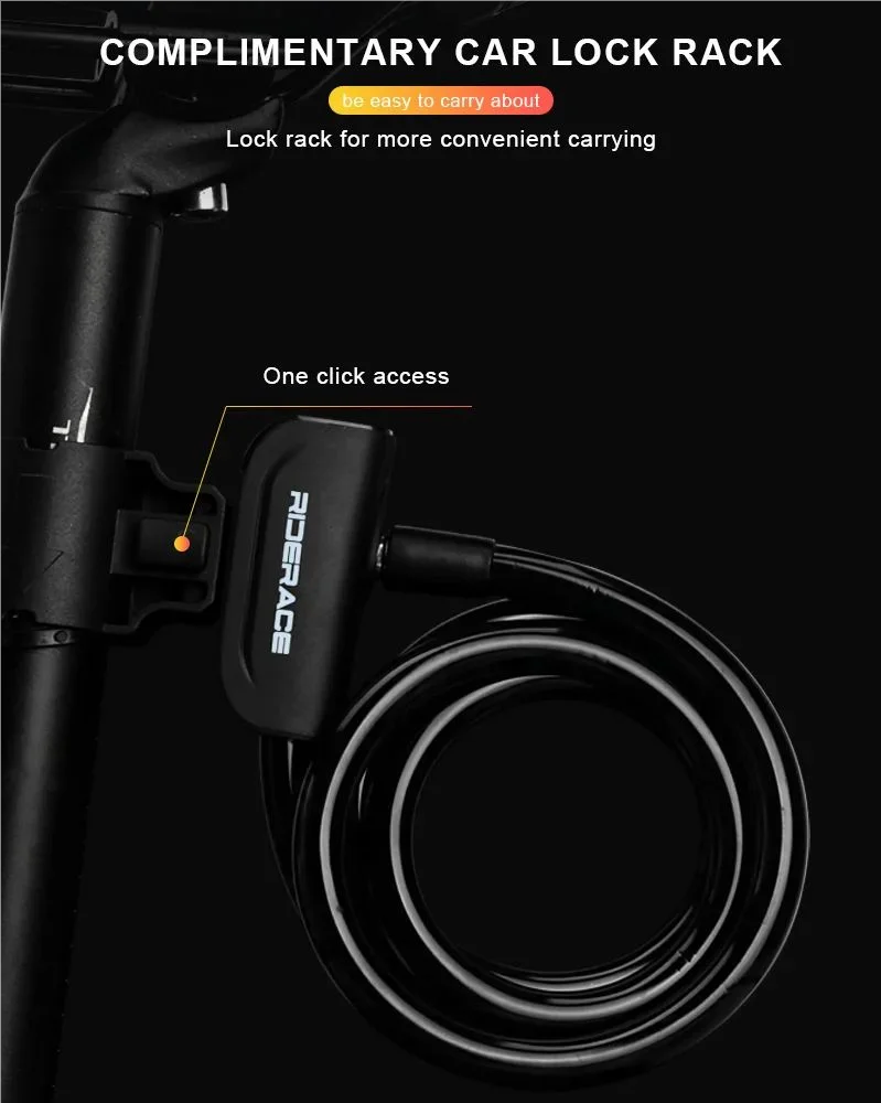 RIDERACE Scooter Electric E-Bike Road Cycling Bicycle Cable Lock Mountain Bike Portable Anti-theft Ring Lock High Security