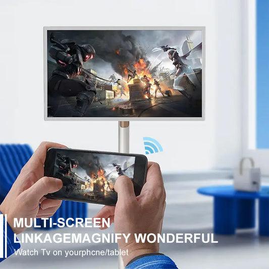 32 Inch Portable Smart TV Rotation Touch Screen Portable Camera Display Tablet PC Stand Wheels Television Rechargeable