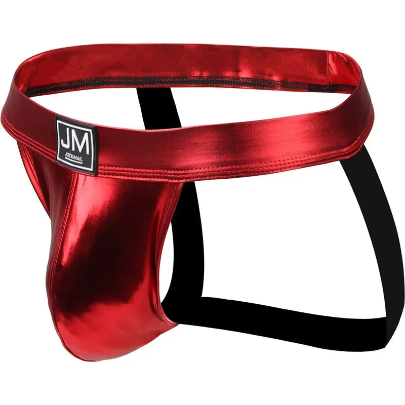 PU Leather Jockstrap Men Sexy Gay Underwear Sissy Men's Thong Lingerie Bikini Panochas U Convex Mens Strings Cueca Tangas Slip