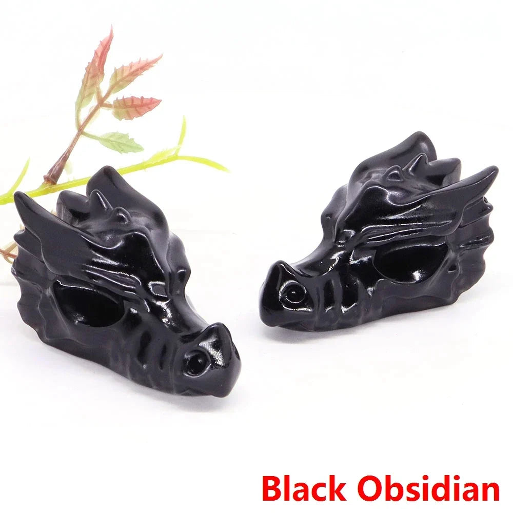 Dragon Head Statue Natural Gemstone - Black Obsidian