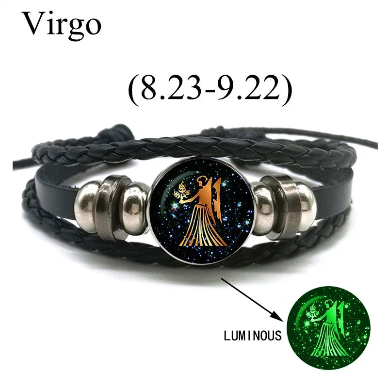 12 Zodiac Signs Leather Bracelet for Men Women Virgo Libra Scorpio Aries Taurus Braided Rope Bracelets Birthday Gift Wholesale