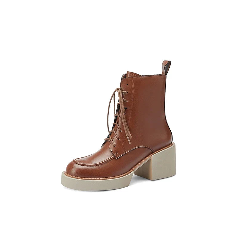2024 Winter Women Shoes Genuine Leather Women Boots Platform Chunky Boots Women Solid Real Leather Women Shoes High Heel Boots